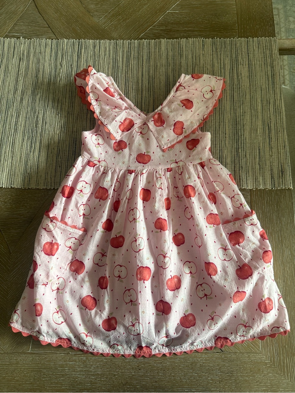 Cynthia Rowley Pink Dress with Red Apple Print and Ruffle Trim